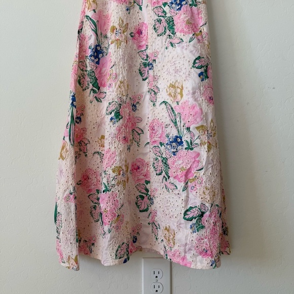 Miss Kelly 1999 Cottagecore Floral Embroidered Shawl Collar Belted Midi Dress - Picture 9 of 11
